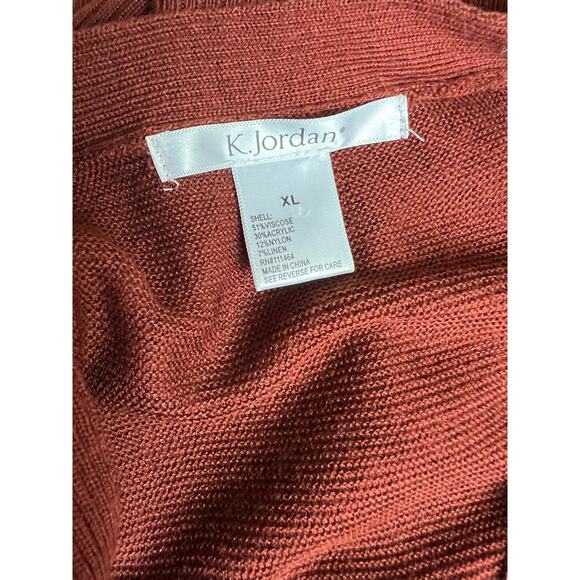 K Jordan Criss Cross Neck Pull-Over Long Sleeve Brown Rust Side Slits Sweater XL - Picture 7 of 8